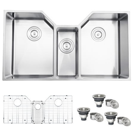 Ruvati 35" Triple Bowl Undermount 16 Gauge SS Kitchen Sink RVH8500